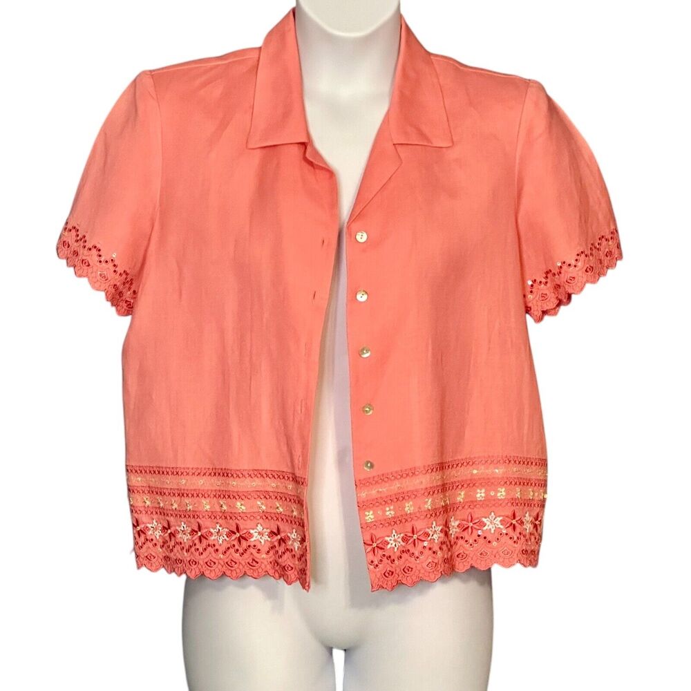 Coldwater Creek Sz 14P Sleeveless Maxi Dress & Jacket Set Linen Blend Coral Pink - Picture 4 of 9